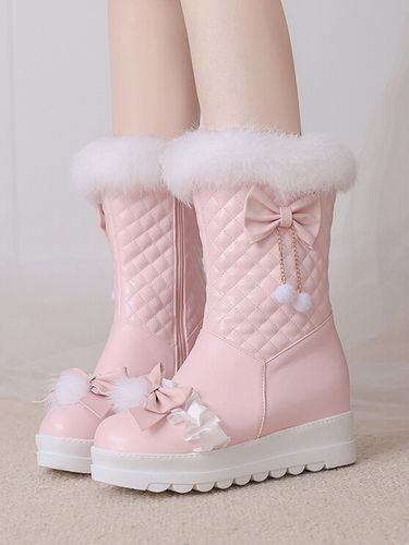 Bottes Lolita douces en cuir PU à bout rond Chaussures Lolita - milanoo.com - Modalova