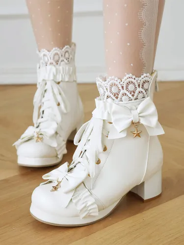Bottes Lolita Sweet Chaussures Lolita en cuir PU à bout rond blanc - milanoo.com - Modalova