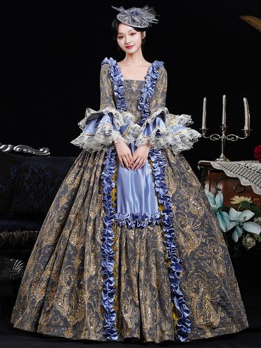 Robe de costume Marie-Antoinette en jacquard de polyester à volants rétro costume rétro du XVIIIe siècle - milanoo.com - Modalova