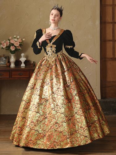 Robe Victorienne rétro dorés Robe en jacquard de polyester Costume de Marie-Antoinette Renaissance Costume du XVIIIe siècle - milanoo.com - Modalova