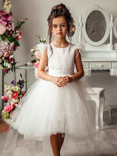 Robes de demoiselle d\'honneur de mariage Robes d\'occasion spéciale Ivoire Sans manches Plumes - milanoo.com - Modalova