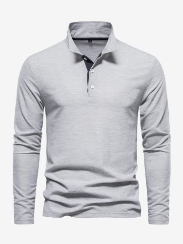 Polo à col rabattu manches longues avec logos coupe classique gris à la mode - milanoo.com - Modalova