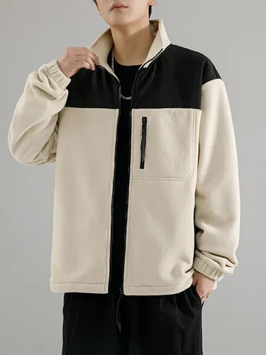 Veste Polaire Manteau À Manches Longues Bicolore Poche Chaud Hiver - milanoo.com - Modalova