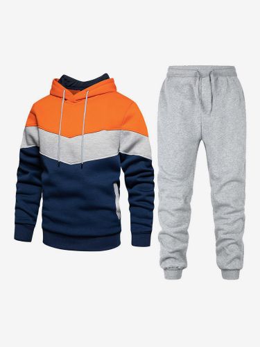 Ensemble de sport deux pièces sweat-shirt à capuche et pantalon décontractés en patchwork - milanoo.com - Modalova