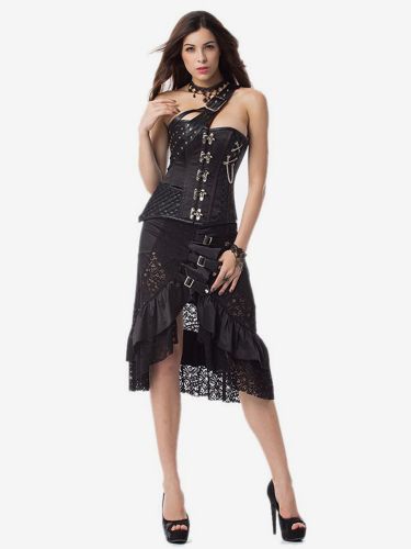 Halloween Jupe gothique punk rock en dentelle taille haute irrégulière - milanoo.com - Modalova