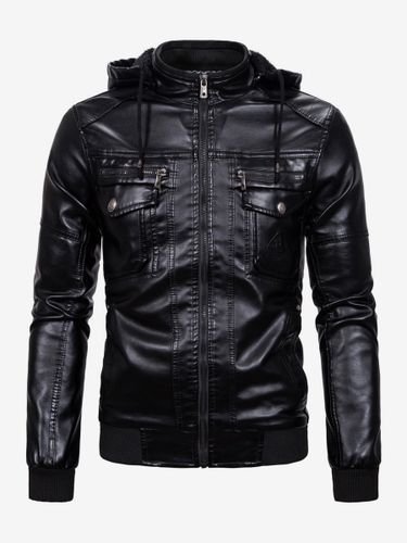 Veste en cuir coupe-vent décontracté à col montant avec poches zippées - milanoo.com - Modalova