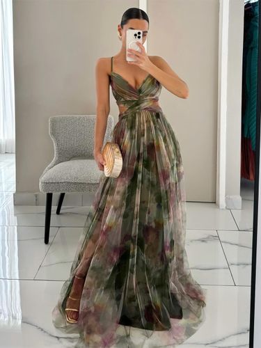 Robe longue à imprimé floral et bretelles découpes croisées à la taille longueur au sol élégante robe de soirée longue 2026 - milanoo.com - Modalova
