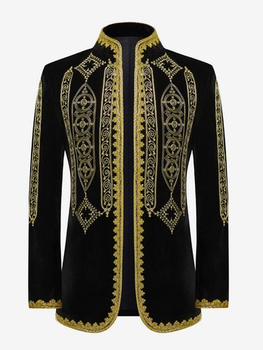 Haut vintage rétro en polyester brodé avec boutons et blocs de couleurs à manches longues costumes rétro pour homme - milanoo.com - Modalova