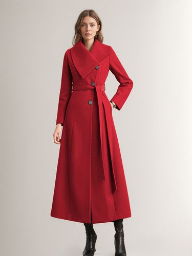 Manteau long avec ceinture rouge et col large vêtement d'extérieur chaud pour l'hiver 2026 - milanoo.com - Modalova
