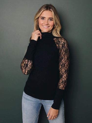 T-Shirts En Dentelle À Manches Longues Col Montant Polyester s Top - milanoo.com - Modalova