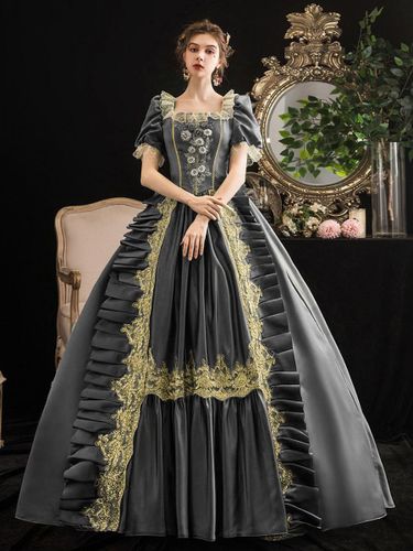 Déguisement Robe De Soirée Médiéval Princesse Robes Costumes Rétro s Dentelle Floral Marie Antoinette Costume Robe Déguisements Halloween - milanoo.com - Modalova