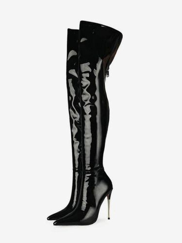 Cuissardes à talons hautss en cuir brillant - milanoo.com - Modalova