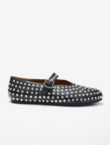 Ballerines Noires Strass Clou Bout Rond Mary Jane Chaussures Plates À Boucle - milanoo.com - Modalova