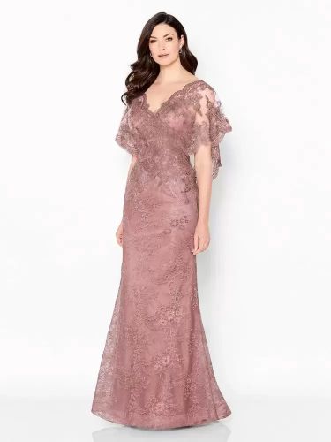 Robe de mariée pour mère de la mariée col en V manches courtes dentelle longueur au sol robes d\'invitées de mariage - milanoo.com - Modalova