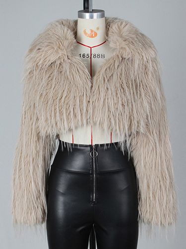 Manteau court en fausse fourrure à franges et col en V 2026 - milanoo.com - Modalova