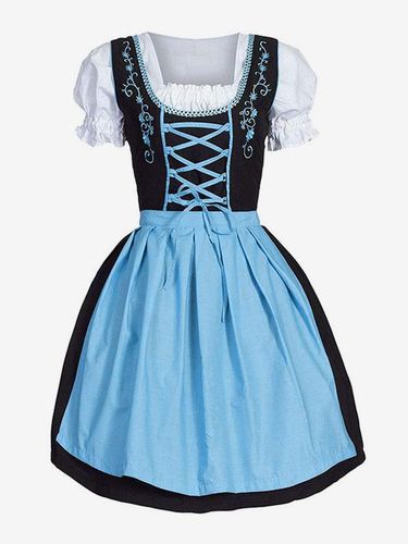 Costume De Fille De Bière Robe Bleue Brodée De Coton Costumes Oktoberfest Halloween - milanoo.com - Modalova