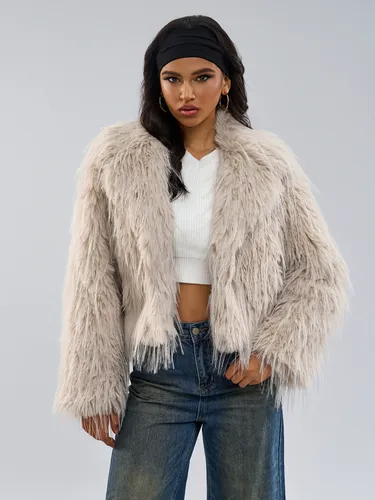 Manteaux en fausse fourrure Abricot Manches longues Veste en fausse fourrure Manteau d'hiver - milanoo.com - Modalova
