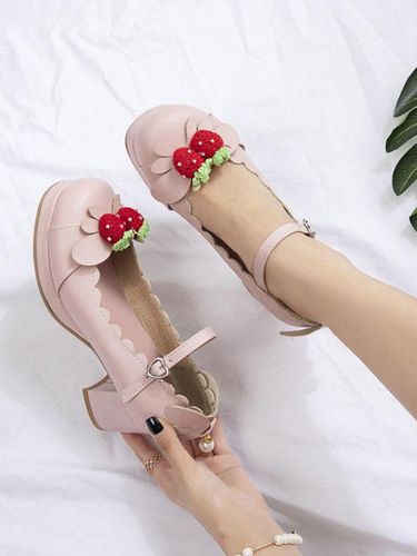 Lolita Chaussures Douces Déco Fraise Talon Haut Carré Simple Mignon - milanoo.com - Modalova