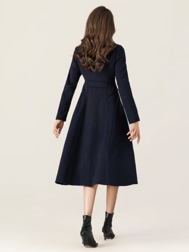 Manteau évasé en laine col montant bleu marine foncé style vintage croisé mi-long d'hiver collection 2026 - milanoo.com - Modalova