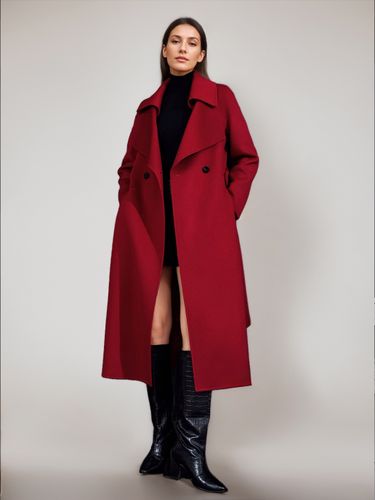 Manteau en laine rouge et cachemire mélangé Bordeaux croisé double face vêtements d\'extérieur d\'hiver 2026 - milanoo.com - Modalova