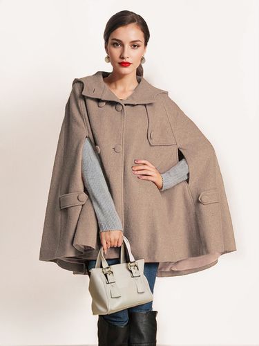 Manteau cape en laine à capuche Camel Poncho surdimensionné Vêtements d\'extérieur d\'hiver 2026 - milanoo.com - Modalova