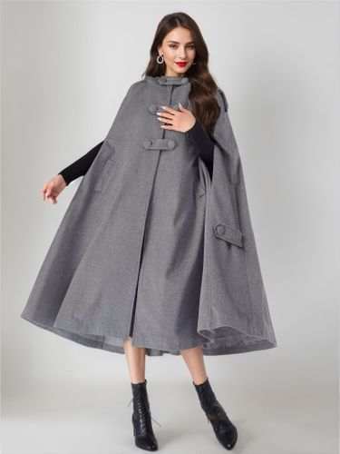 Manteau cape en mélange de laine à capuche gris surdimensionné long poncho vêtements d\'extérieur 2026 - milanoo.com - Modalova