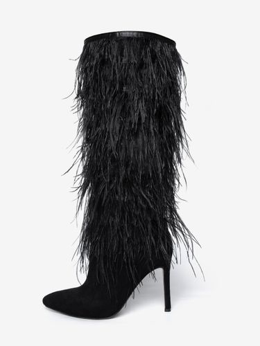 Bottes hautes au genous bottes à talons aiguilles et détails en plumes longueur genou - milanoo.com - Modalova