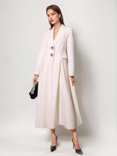 Manteau évasé en mélange de laine et de cachemire blanc à revers vêtement d\'extérieur d\'hiver double face 2026 - milanoo.com - Modalova