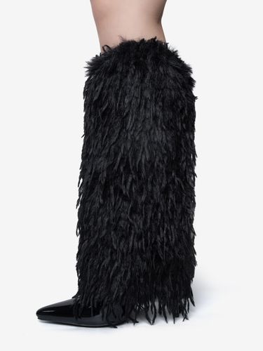Bottes hautes noires en fausses plumess bottes à talons hauts et bout pointu - milanoo.com - Modalova