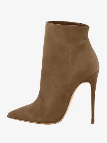 Bottines en daim marron à talons hauts et bout pointus - milanoo.com - Modalova