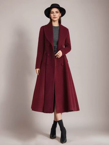 Manteau évasé en laine bordeaux à col châle vintage à double boutonnage vêtement d'extérieur d'hiver en forme de A 2026 - milanoo.com - Modalova