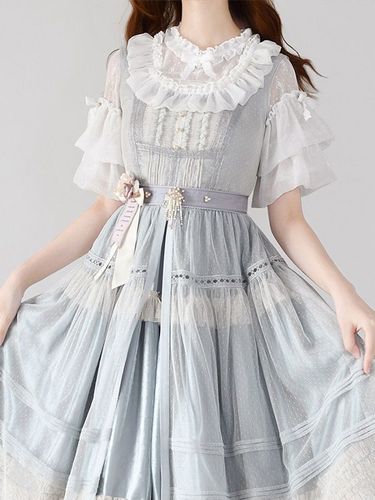 Chemisiers gothiques Lolita blancs à manches courtes et nœuds en dentelle haut Lolita en dentelle - milanoo.com - Modalova