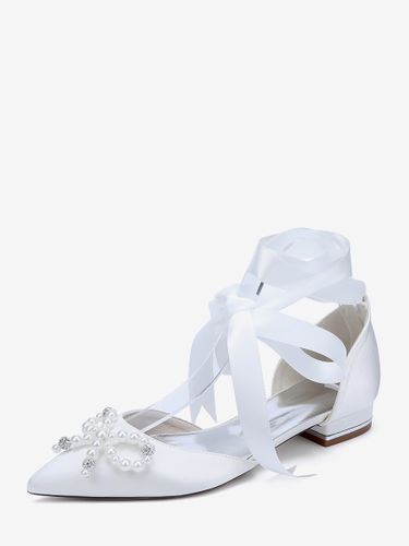 Chaussures de mariage plates à lacets avec nœud et perles - milanoo.com - Modalova