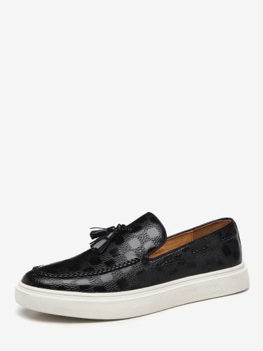 Mocassins à pampilless motif écossais en cuir à enfiler à pampilles bout rond semelle basse chaussures épaisses - milanoo.com - Modalova