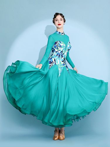 Robe de danse jupe trapèze imprimée costume de danse standard national manches longues robe de valse moderne robe de tango pour compétition - milanoo.com - Modalova