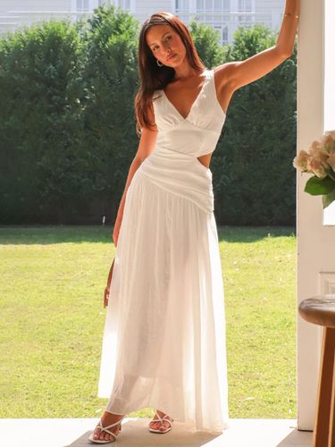 Robe longue sans manches à découpes - Robe bohème fluide trapèze dos nu et col en V froncé - Idéale pour les invités aux mariages d'été 2026 - milanoo.com - Modalova