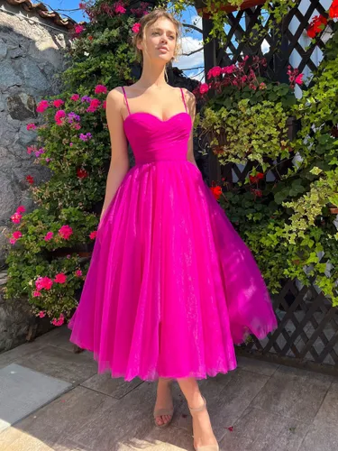 Robe mi-longue trapèze en tulle à décolleté en cœur pour fête d'anniversaire 2026 - milanoo.com - Modalova