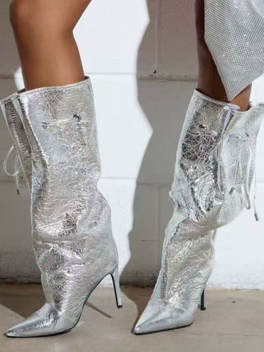 Bottes argentées à talons hauts et bout pointu - milanoo.com - Modalova