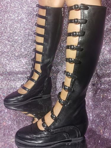 Bottes sandales à bout rond et boucle à lanières plates - milanoo.com - Modalova