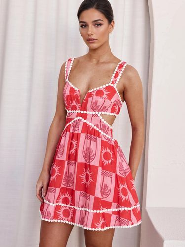 Robe mini d'été à découpe taille haute - Robe patineuse évasée sans manches imprimée bohème col en V - Idéale pour les fêtes d'été à la p - milanoo.com - Modalova