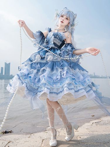 Robe Sweet Lolita sans manches style Tea Party imprimé floral jupe en organza avec détails en dentelle mode Kawaii - milanoo.com - Modalova