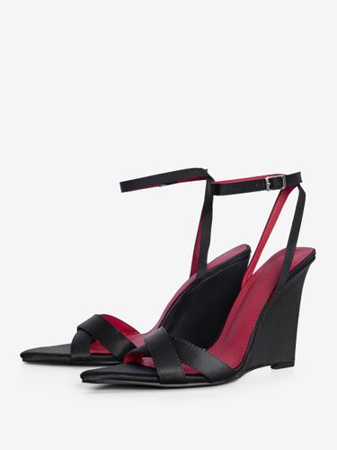 Sandales compensées en satin à bout ouvert et croiséess - milanoo.com - Modalova