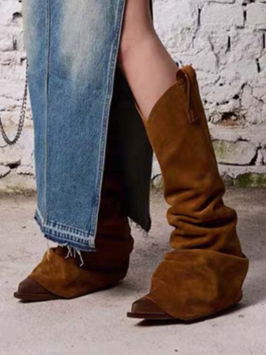 Bottes mi-mollet en daim marron à bout pointu et talons hauts souples - milanoo.com - Modalova