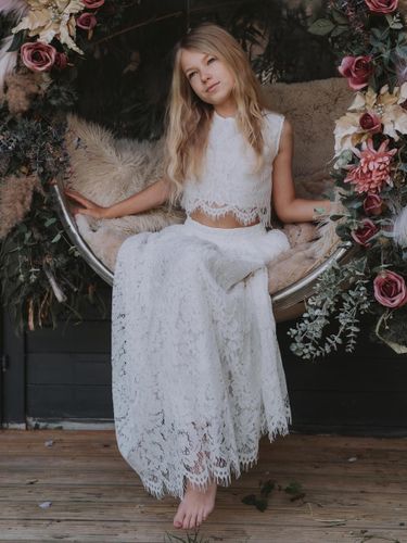 Robes de demoiselle d'honneur blanches deux pièces en dentelle blanche sans manches à col bijou - milanoo.com - Modalova