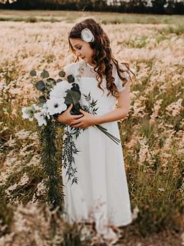 Robes de demoiselle d'honneur de mariage robes pour occasions spéciales blanches manches courtes nœuds - milanoo.com - Modalova