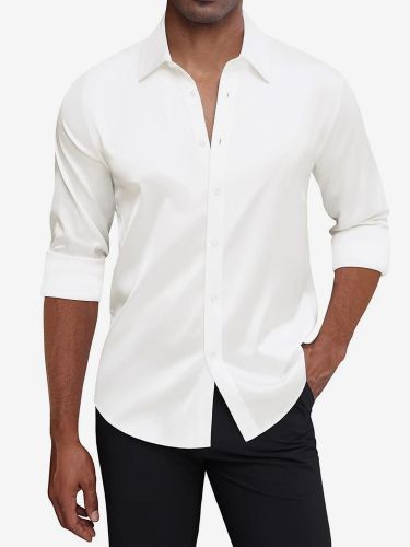 Chemise à manches longues bouton en cristal style business décontracté et slim - milanoo.com - Modalova
