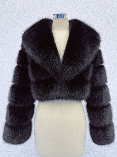 Veste courte en fausse fourrure à manches superposées et col à revers pour l'hiver 2026 - milanoo.com - Modalova