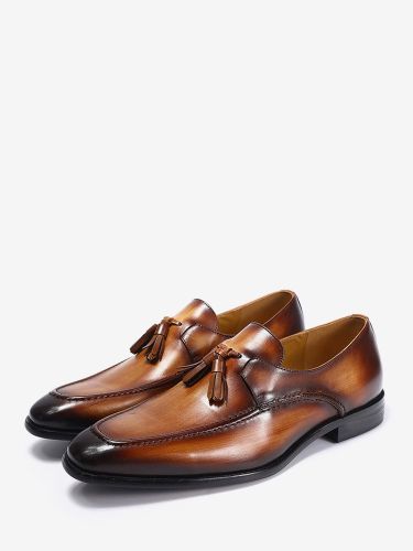Mocassins à pampilless chaussures habillées à bout carré en cuir véritable pour le travail Oxfords à enfiler - milanoo.com - Modalova