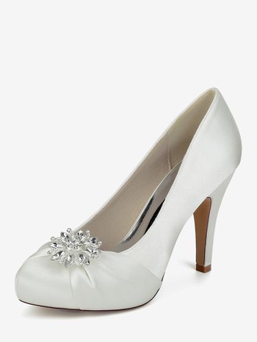 Chaussures de mariée en satin à bout rond et talons hauts avec strass - milanoo.com - Modalova