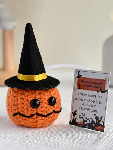 Poupée tête de citrouille tricotée à la main pour Halloween décoration de table avec chapeau amovible et carte-cadeau Amigurumi - milanoo.com - Modalova